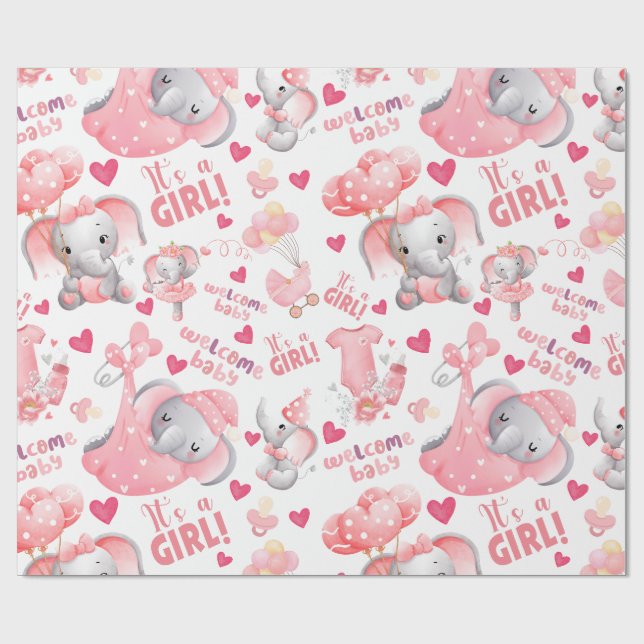 Cute Baby Girl Baby Shower & Newborn Girl Present  Wrapping Paper (Flat)
