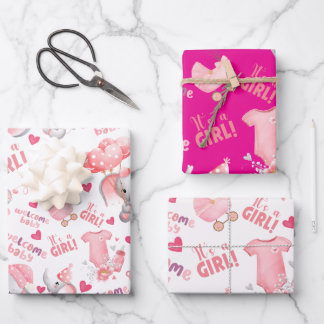 Cute Baby Girl Baby Shower & Newborn Girl Present  Wrapping Paper Sheet