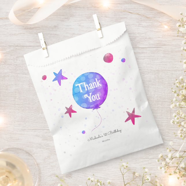 Cute Baby Girl Balloon 1st Birthday Favour Bag (Clipped)