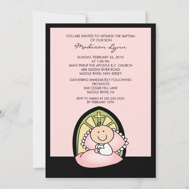 Cute Baby Girl Baptism Christening Inviation Invitation (Front)