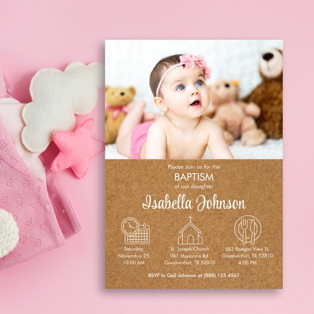 Cute Baby Girl Bautizo Invitacion Modern Baptism Invitation (Creator Uploaded)