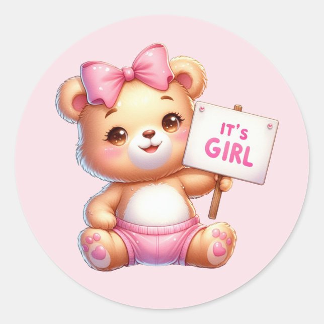Cute baby girl bear classic round sticker (Front)