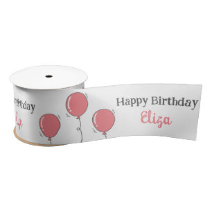 Cute Baby Girl Birthday Pink Balloon Custom Ribbon Satin Ribbon