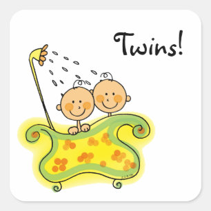Cute baby girl & boy twins square sticker