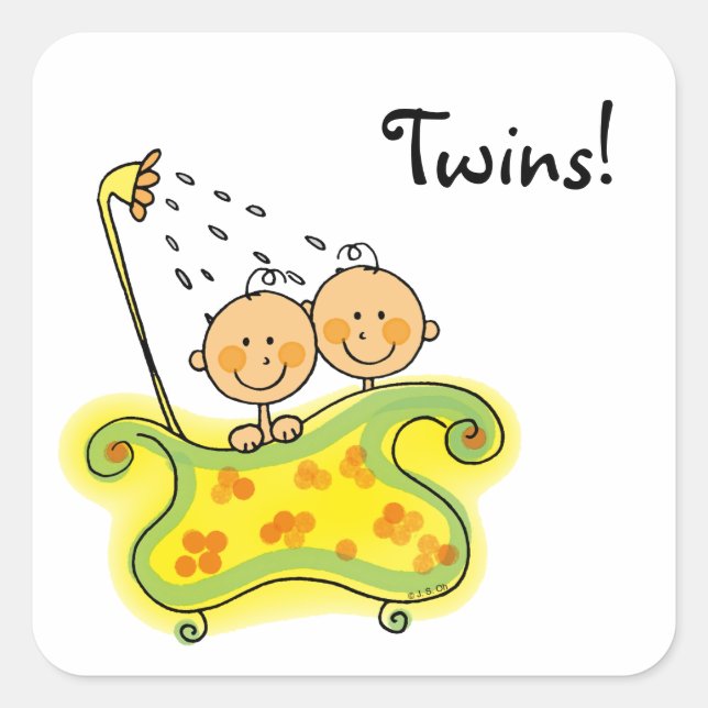 Cute baby girl & boy twins square sticker (Front)
