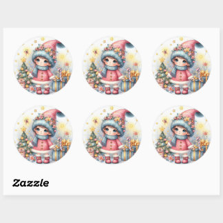 Cute Baby Girl Christmas Party Classic Round Sticker