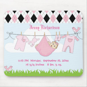 Cute Baby Girl Clothes Line Mouse Pad