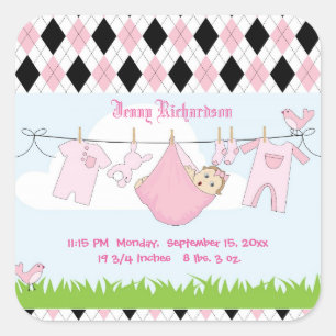 Cute Baby Girl Clothes Line Square Sticker