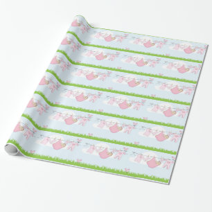 Cute Baby Girl Clothes Line Wrapping Paper