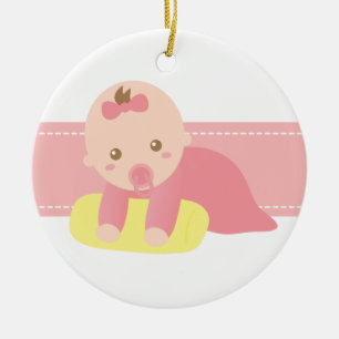 Cute Baby Girl Crawling with Pillow Personalised Ceramic Ornament
