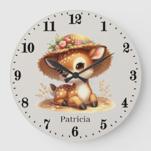 Cute baby girl deer add name large clock