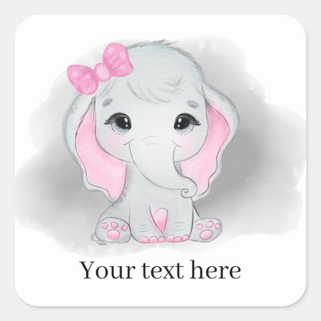 cute baby girl elephant add text any purpose  square sticker (Front)