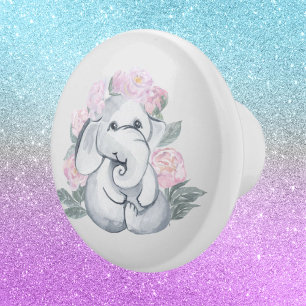 cute baby girl elephant decor ceramic knob