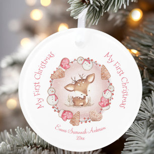 Cute Baby Girl First Christmas Pink Name Ornament