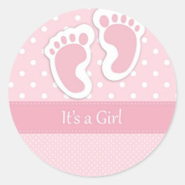 Cute Baby Girl Footprints Adorable Pattern Shower Classic Round Sticker