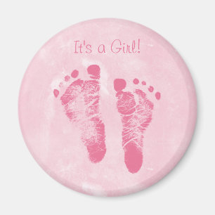 Cute Baby Girl Footprints Birth Announcement Magnet