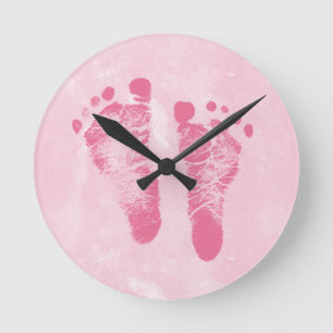 Cute Baby Girl Footprints Round Clock