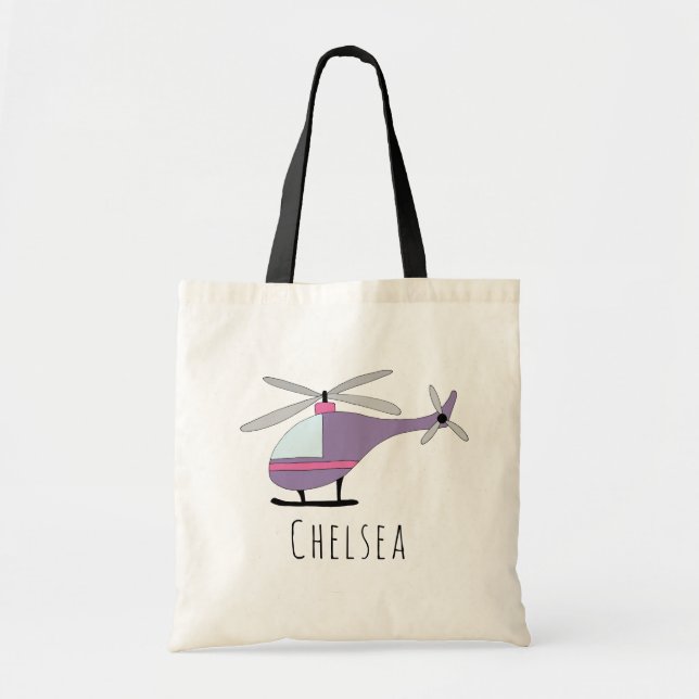 Cute Baby Girl Helicopter Aircraft and Name Tote Bag (Front)
