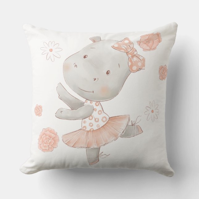 Cute Baby Girl Hippo Ballerina Cushion (Front)