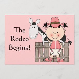 Cute Baby Girl & Horse Pony Custom Western Birth Announcement