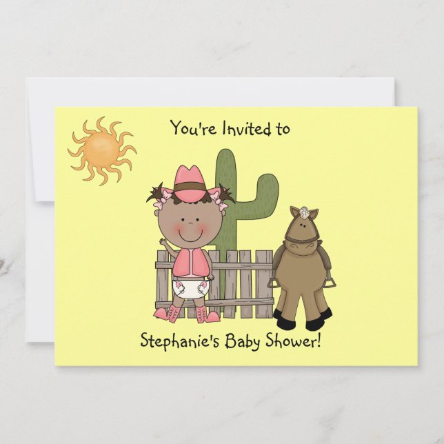 Cute Baby Girl & Horse Pony Custom Western Invitation (Front)