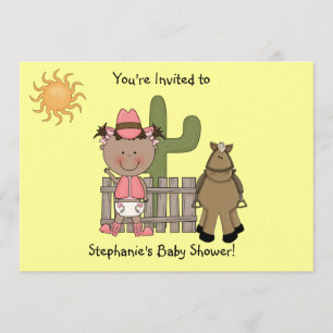 Cute Baby Girl & Horse Pony Custom Western Invitation