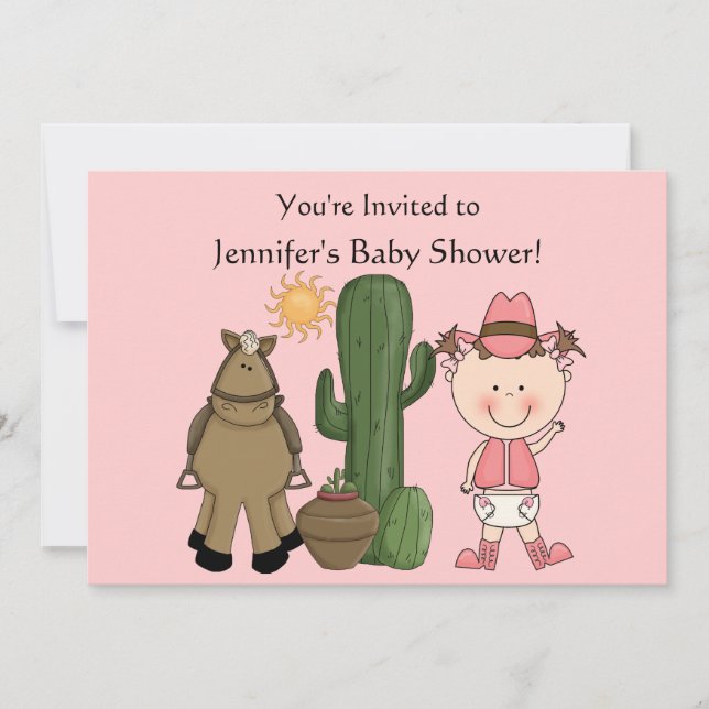 Cute Baby Girl & Horse Pony Custom Western Invitation (Front)