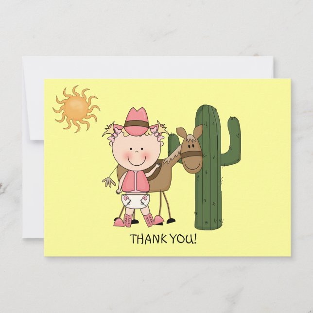 Cute Baby Girl Horse Pony Western Thank You Card (Front)