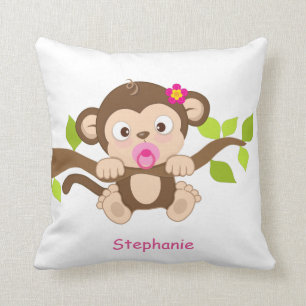 Cute Baby Girl Monkey Throw Pillow