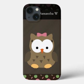 Cute Baby Girl Owl, Pink/Green/Brown iPhone 13 Case