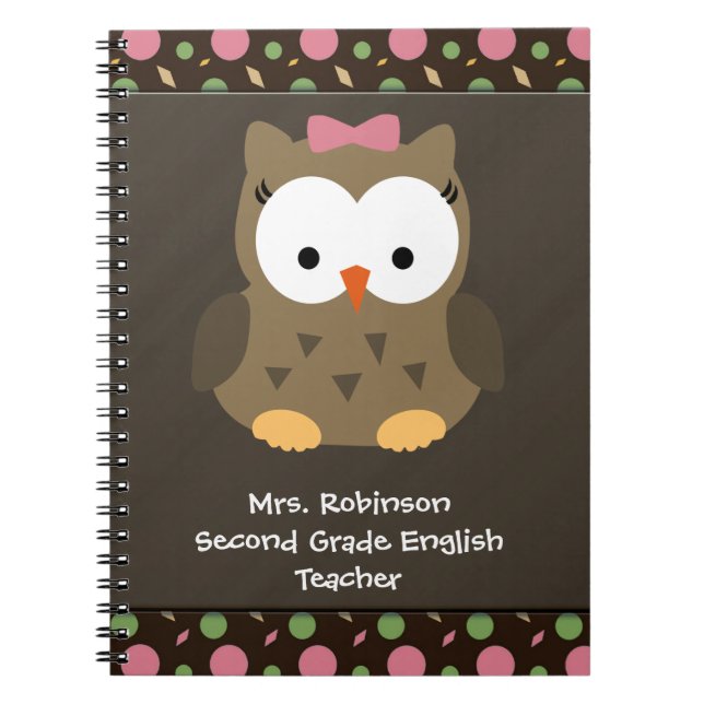 Cute Baby Girl Owl, Pink/Green/Brown Notebook (Front)