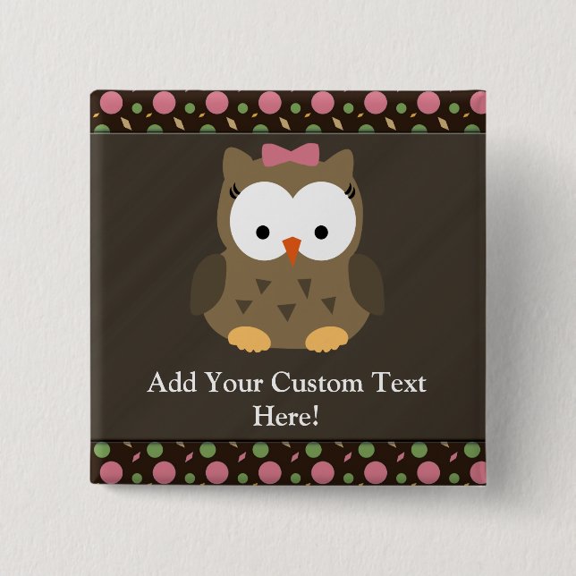 Cute Baby Girl Owl with Pink Bow 15 Cm Square Badge (Front)