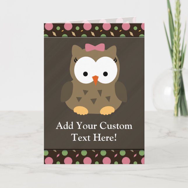 Cute Baby Girl Owl with Pink Bow Card (Front)