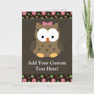 Cute Baby Girl Owl with Pink Bow Card