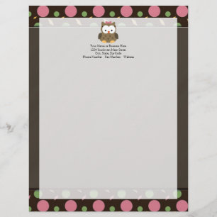 Cute Baby Girl Owl with Pink Bow Letterhead