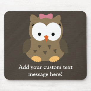 Cute Baby Girl Owl with Pink Bow Mouse Pad