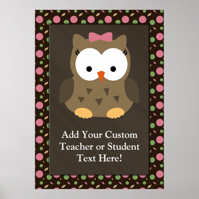 Cute Baby Girl Owl with Pink Bow Poster (Front)