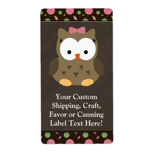 Cute Baby Girl Owl with Pink Bow Shipping Label