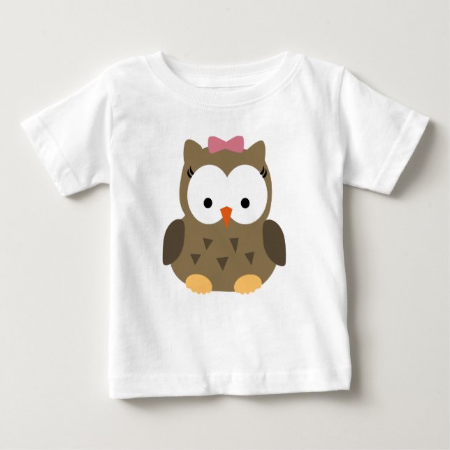 Cute Baby Girl Owl with Pink Bow T-Shirt (Front)