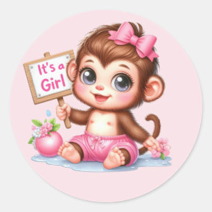 Cute baby girl penguin monkey classic round sticker