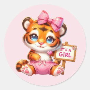 Cute baby girl penguin tiger classic round sticker