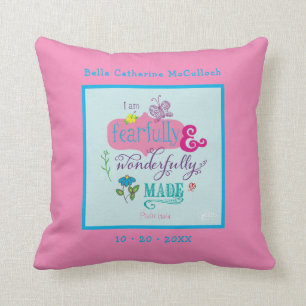 Cute Baby Girl Personalised Bible Verse Pink Cushion