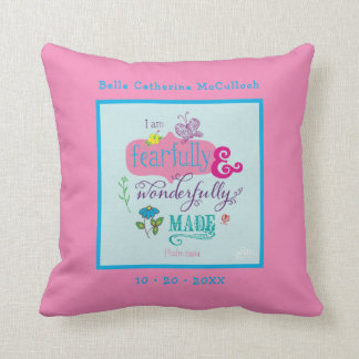 Cute Baby Girl Personalised Bible Verse Pink Cushion