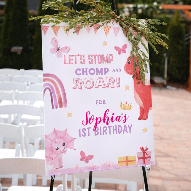 Cute Baby Girl Pink Dino Dinosaur Kids Birthday Poster (Creator Uploaded)