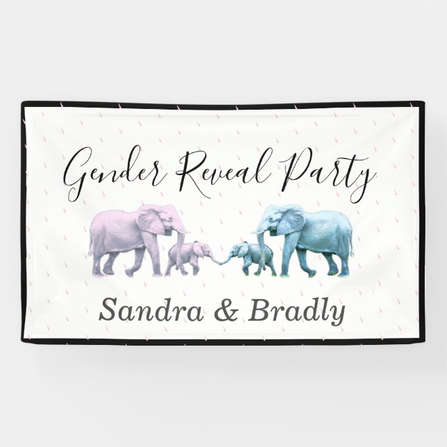 Cute Baby Girl Pink Elephants modern Baby Shower Banner (Horizontal)