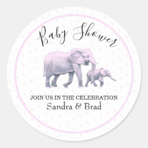 Cute Baby Girl Pink Elephants modern Baby Shower Classic Round Sticker