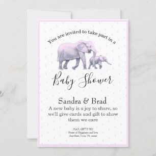Cute Baby Girl Pink Elephants modern Baby Shower I Invitation