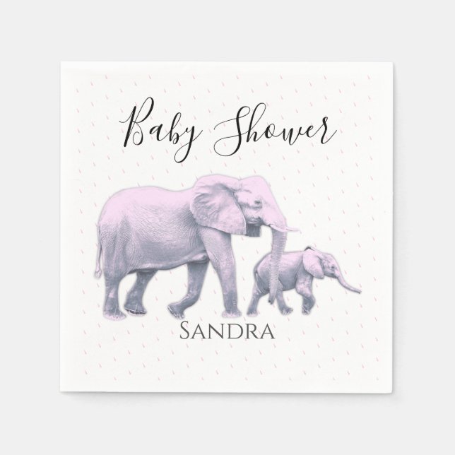 Cute Baby Girl Pink Elephants Modern Baby Shower Napkin (Front)