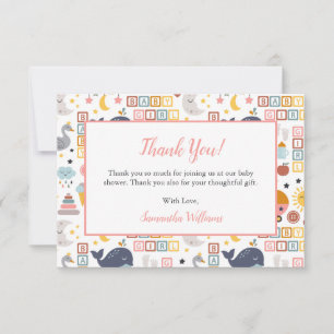 Cute Baby Girl Pink Pattern Baby Shower Thank You Card