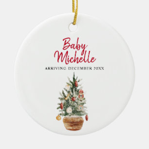 Cute Baby Girl Pregnancy Announcement Pine Tree Ceramic Ornament